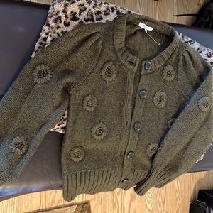 Madewell hunter Green Sweater with Flowers